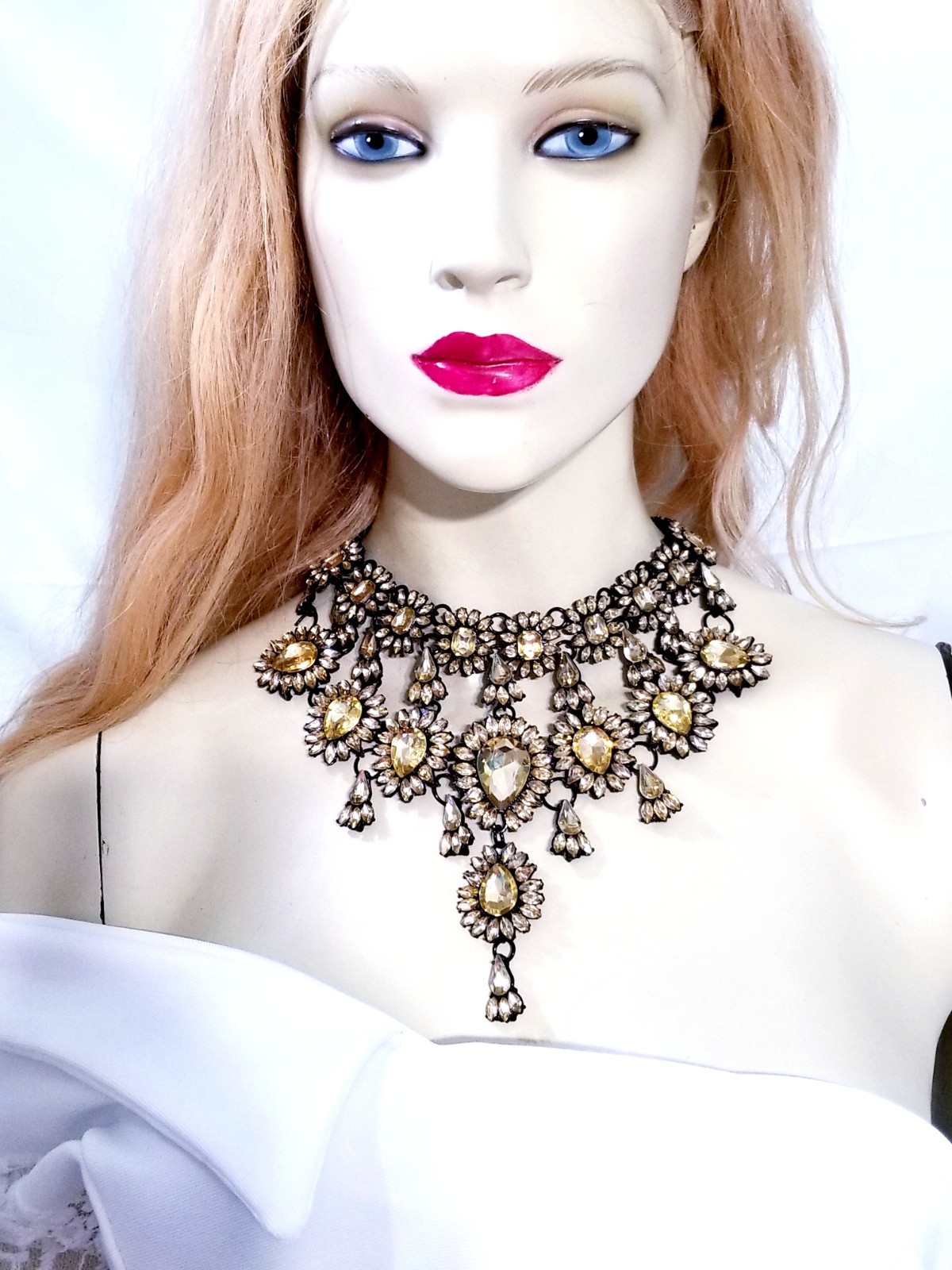 Topaz Statement Choker Rhinestone Necklace Bridal Prom Pageant Gothic