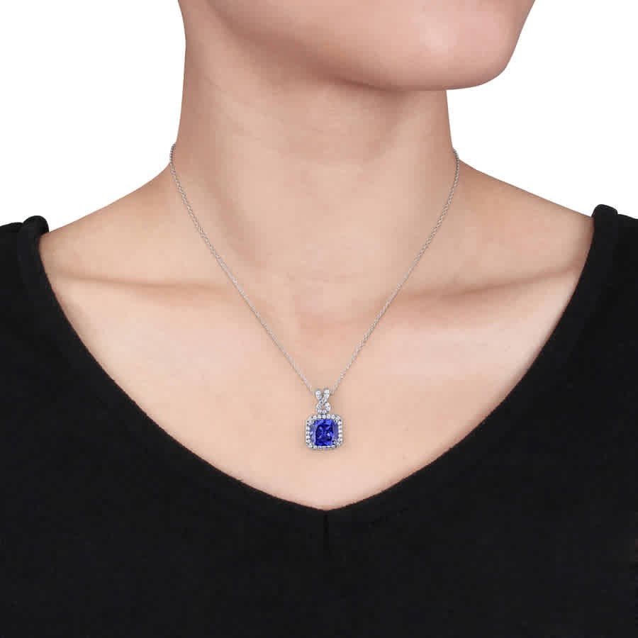 AMOUR 6 2/5 CT TGW Cushion Cut Simulated Tanzanite and Created White Sapphire