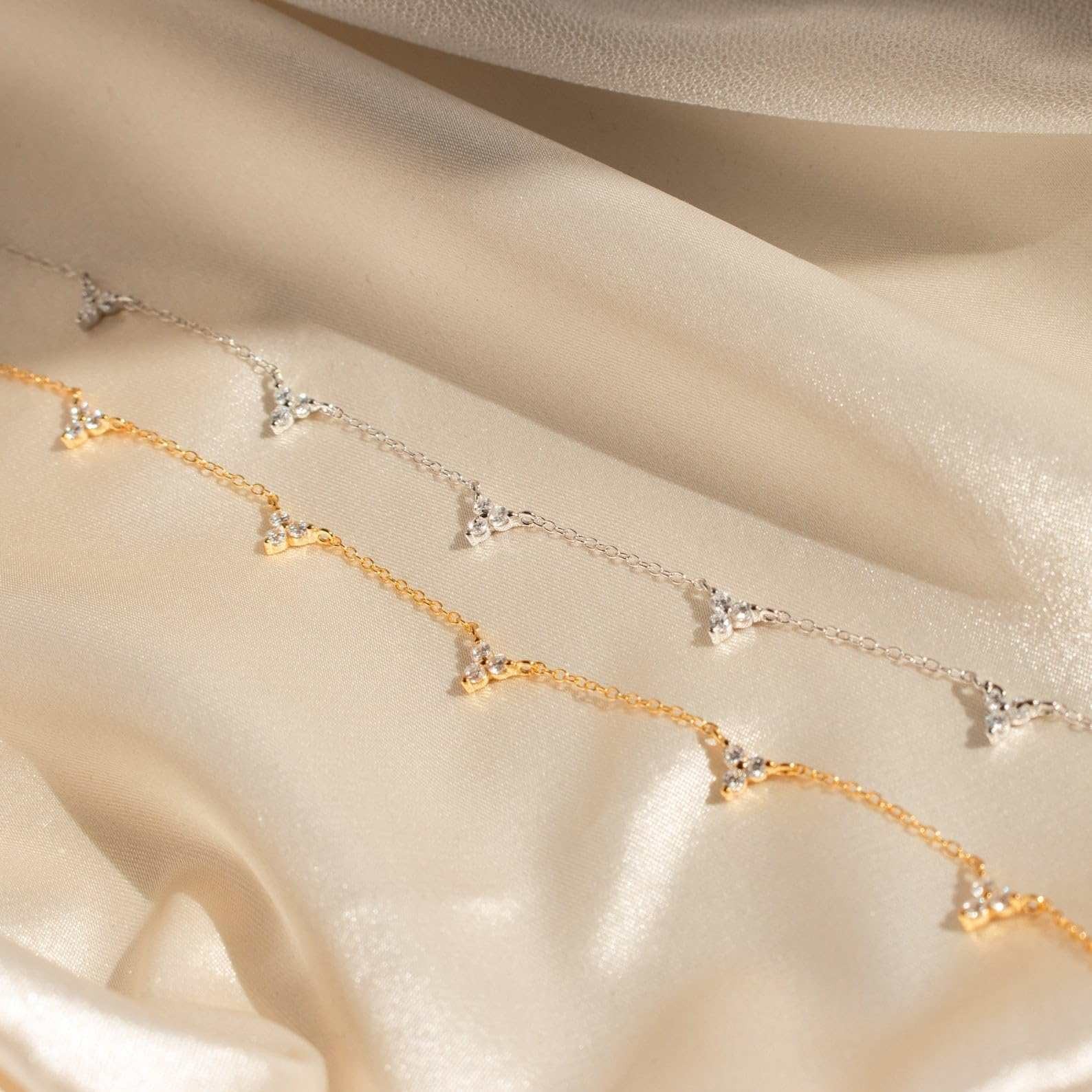 Dainty CZ Station Necklace – Gold & Silver Layering Choker for Women