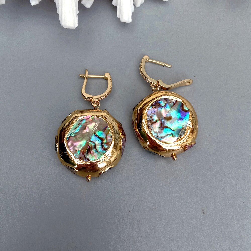 Abalone Tourmaline Rough Earrings Abalone Shell Earrings Fashion Jewelry Gift