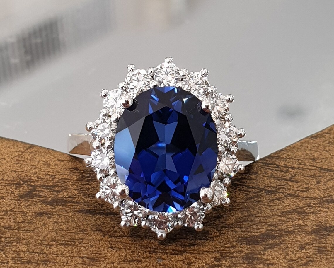 2CT Sappphire Lab Created 925 Silver Plated Halo Ring Anniversary Gift