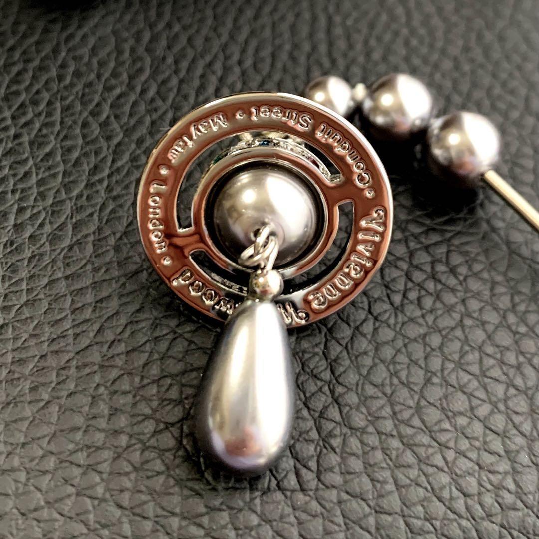 Vivienne Westwood Necklace Three Strands of Pearls Long Orb Gray IN BOX