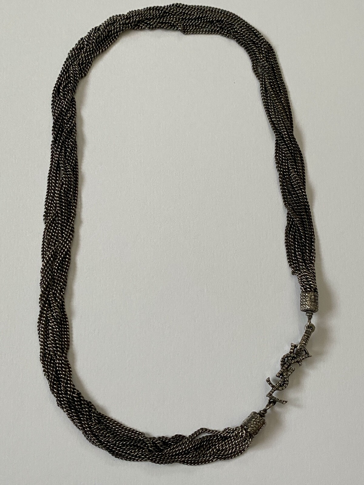 New Saint Laurent LouLou YSL Monogram Logo Silver Chain Choker Necklace $595