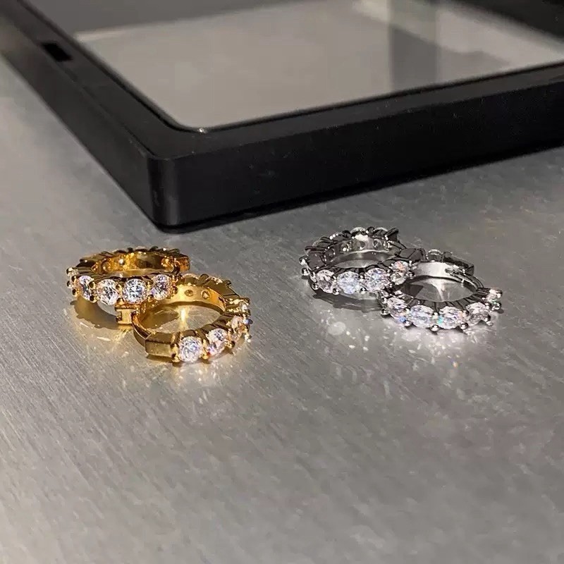 10mm CZ Huggie Hoop Earrings Dainty Small Hoops Earrings Gold or Silver 491