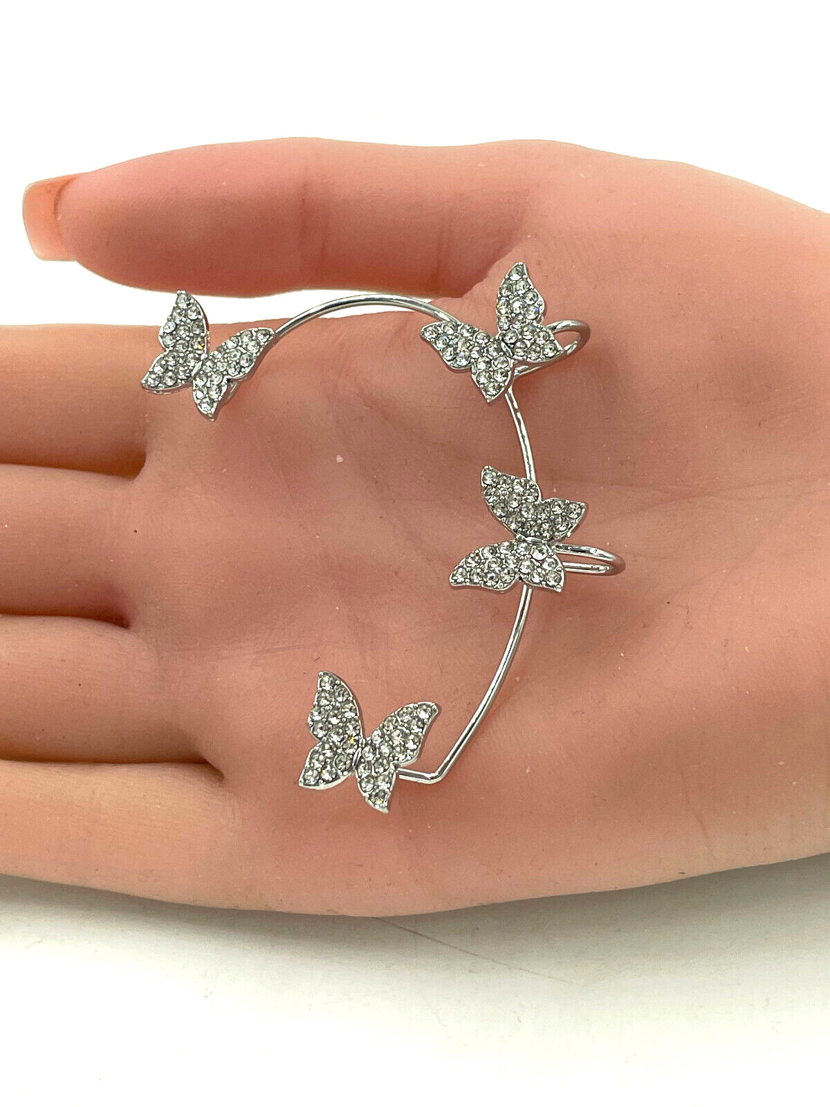 Crystal Butterfly Wrap Cuff Earring Silver LEFT EAR
