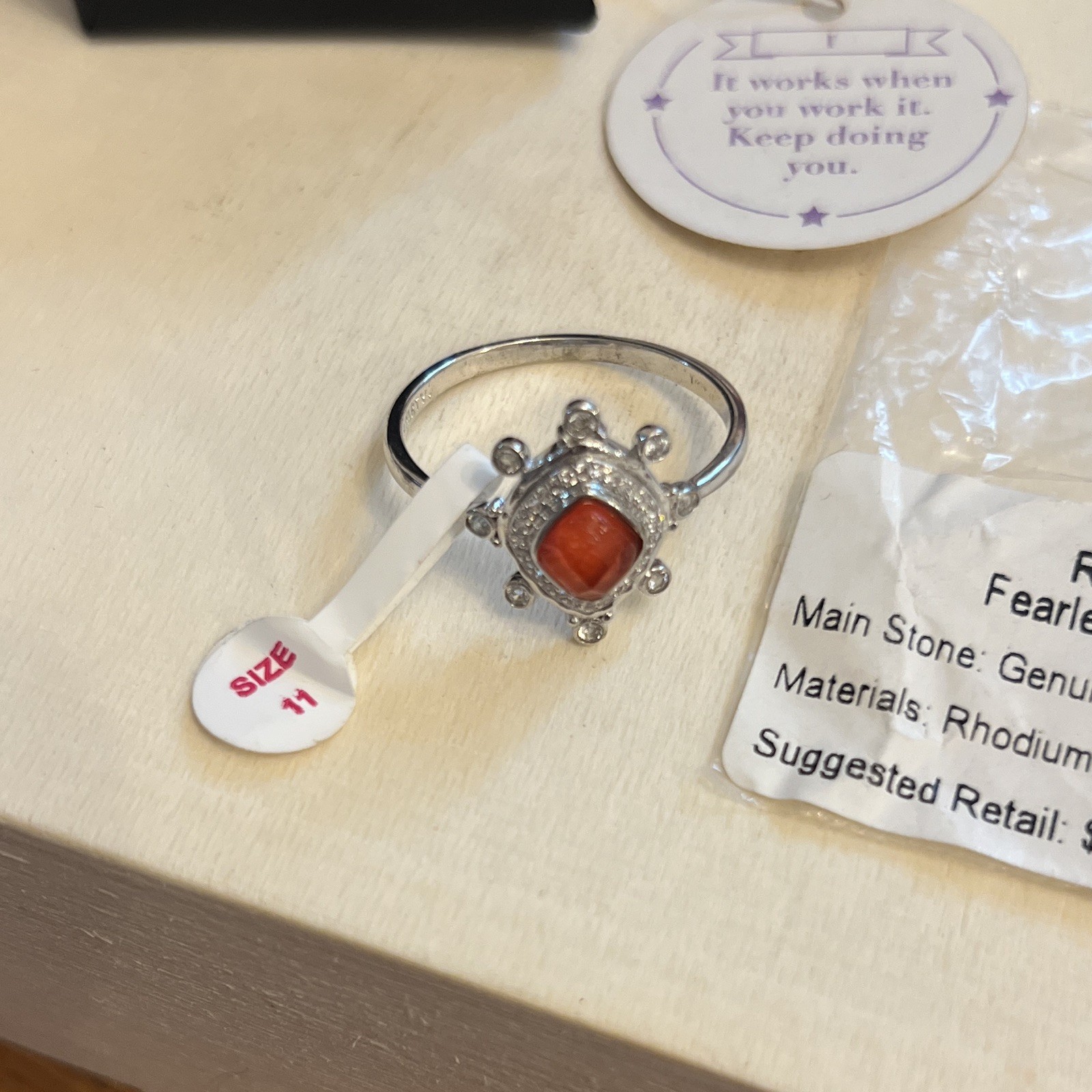 Ring Bomb Party Fearless and True RBP2859 Rhodium Plated Red Quartz Ring Sz 11