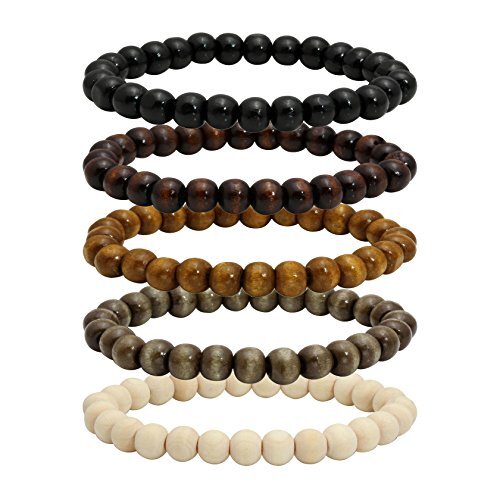 5 Pcs Wooden Beaded Bracelet Bangle for Men and Women Elastic A: 8MM