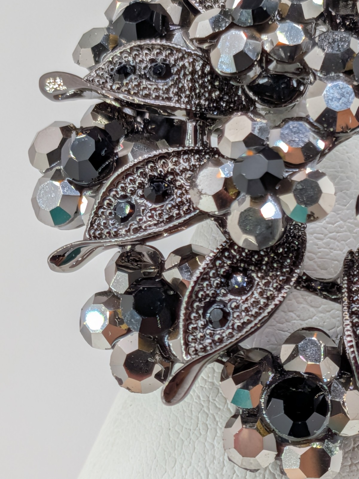 Vintage Gunmetal Rhinestone Flower Brooch Pin Hematite Crystal Dome 2in 30g
