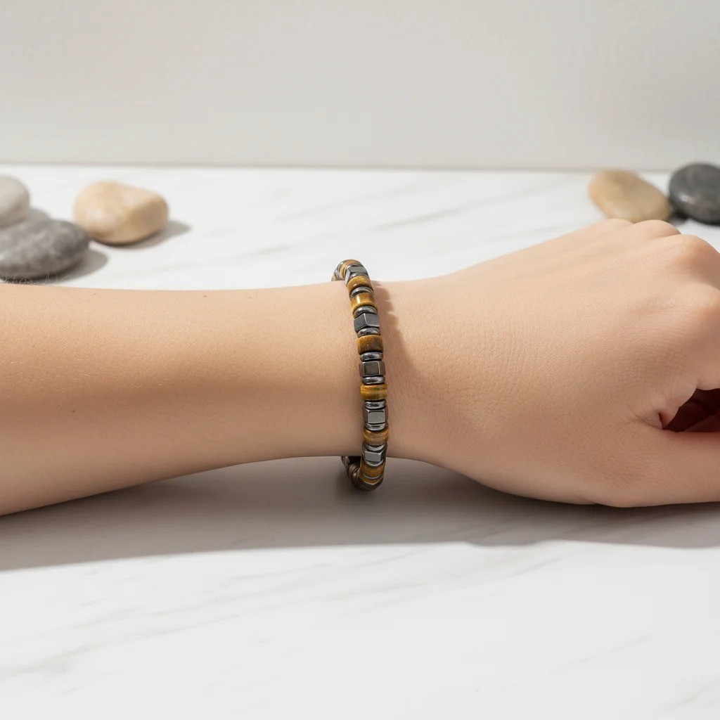 Men’s Tiger Eye Hematite Bracelet Healing Energy Jewelry Strength Grounding Gift