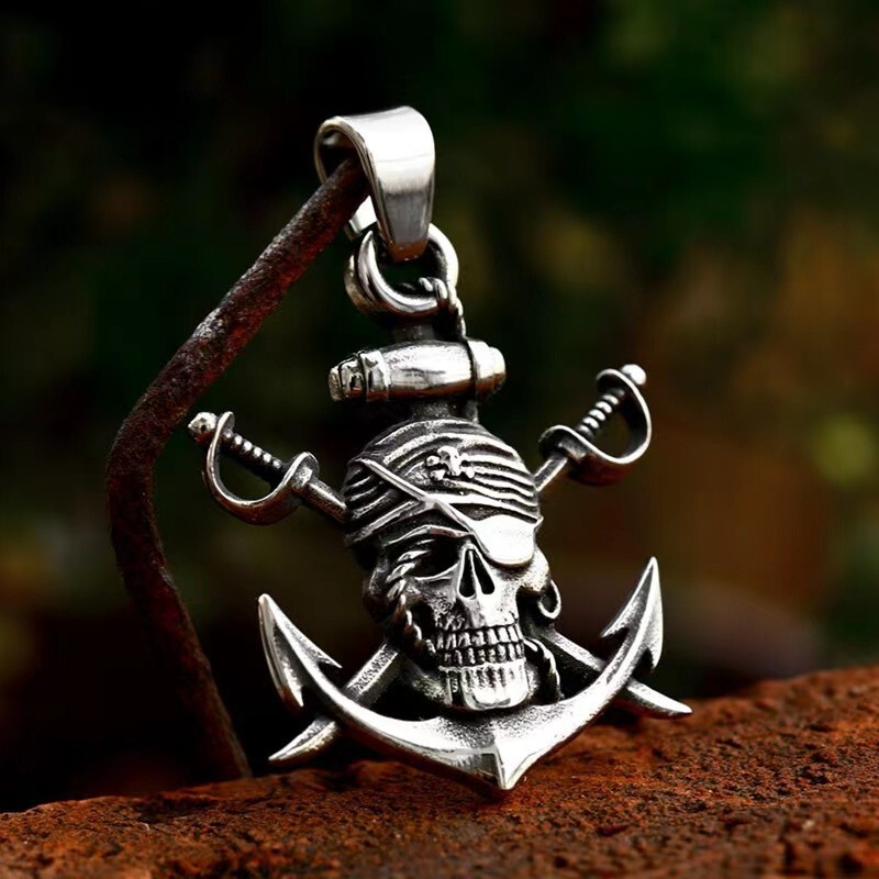 Pirate Skull Anchor Crossed Sword Pendant Necklace Men’s Punk Biker Jewelry Gift