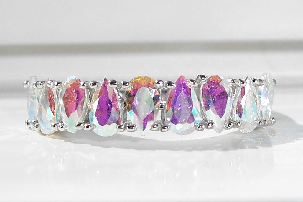 Simulated Mercury Mystic Topaz Ring Cubic Zirconia 925 Sterling Silver