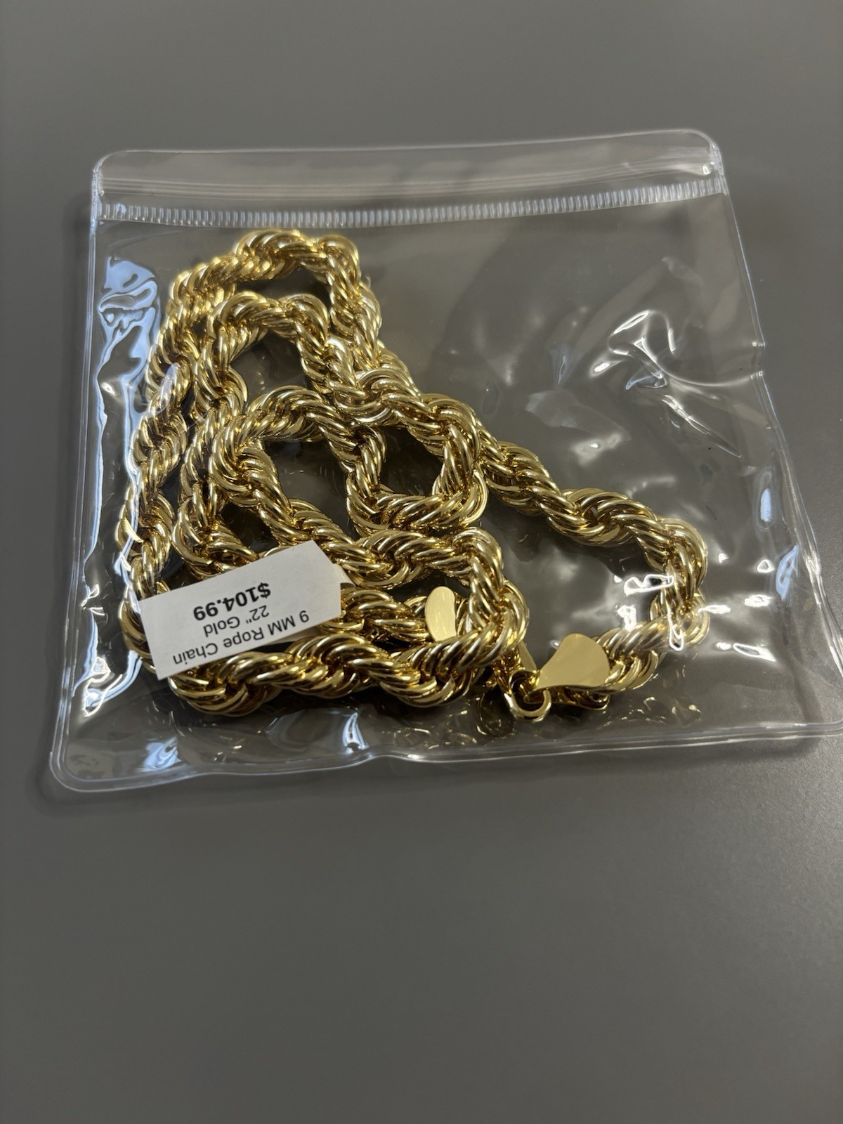Gold Tone Rope Chain Necklace 22 in Metal Lobster Clasp No Stone