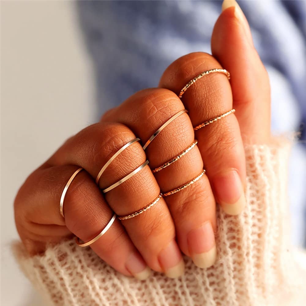 10 PCS 12mm 18K Gold Plated Simple Stacking Midi Rings Band Set Comfort