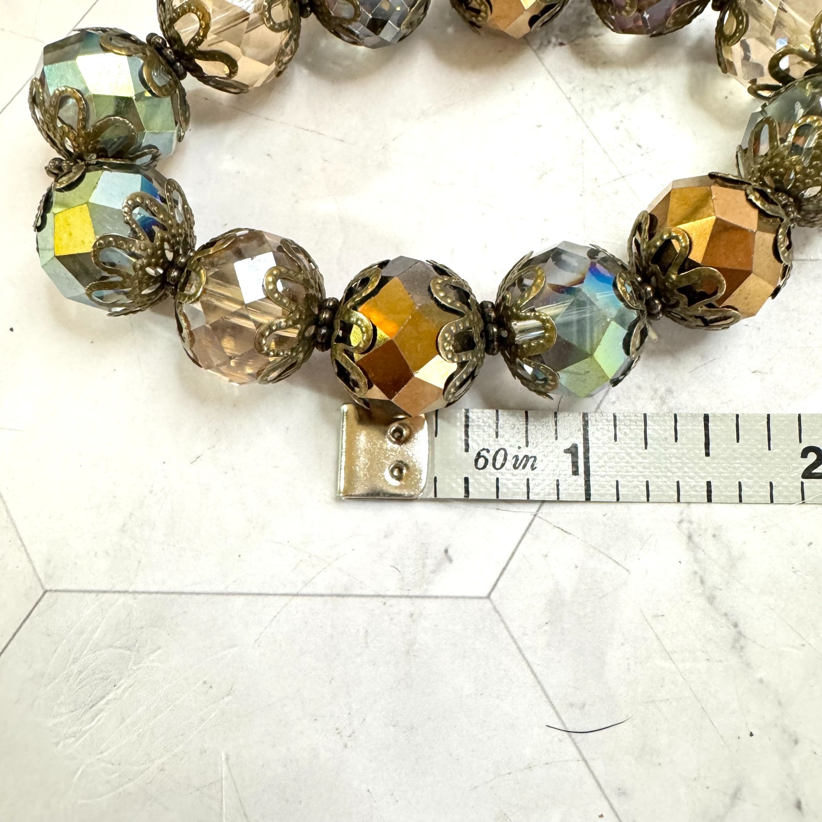 Set of 3 Aurora Borealis Stretch Bracelets Faceted Glass AB Beads Slip On