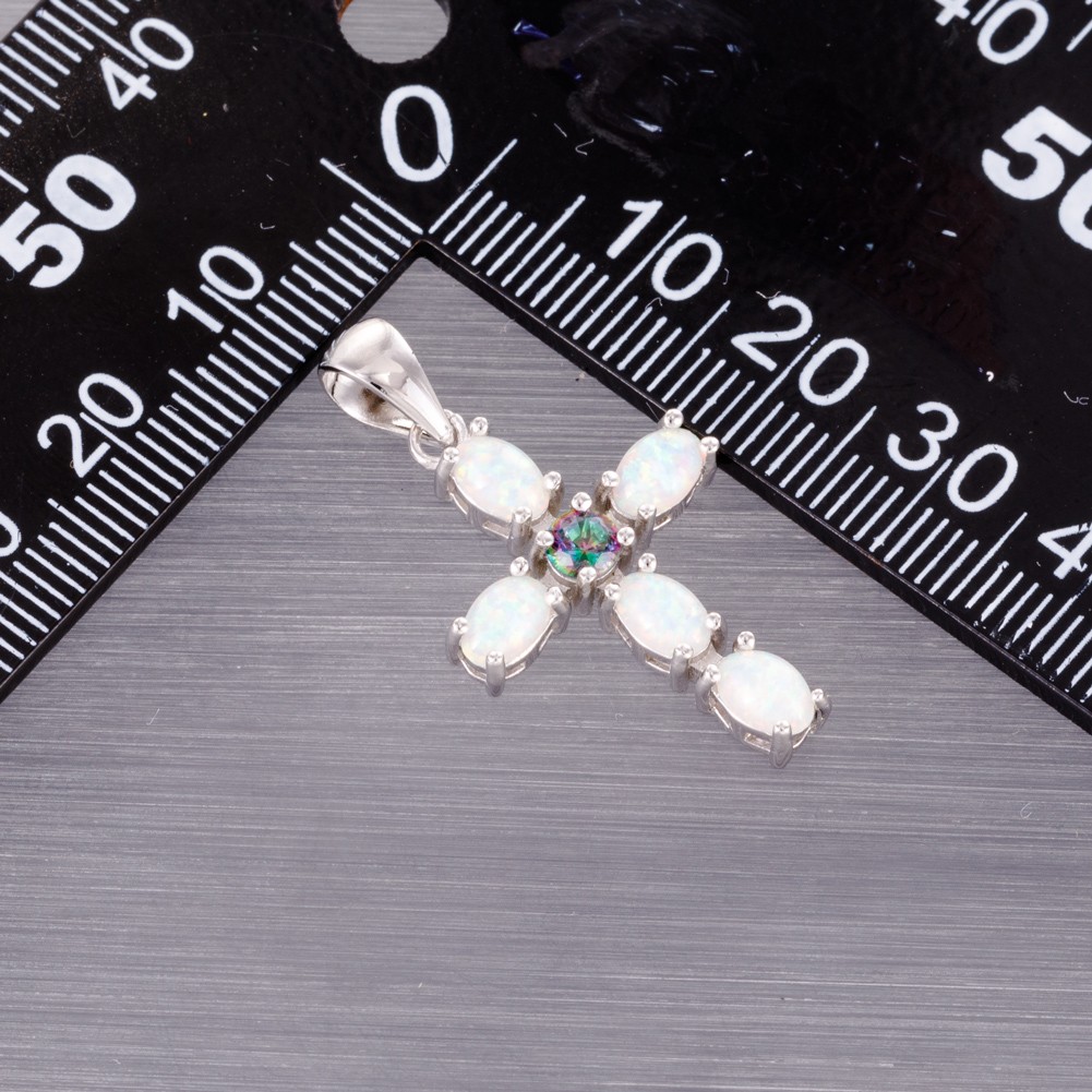 Latin Cross Mystic Topaz White Fire Opal Silver Jewelry Necklace Pendant
