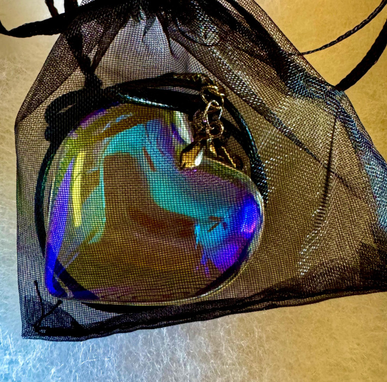 Iridescent Heart Necklace Puffy Heart Pendant Glass Charm Heart Choker Gift