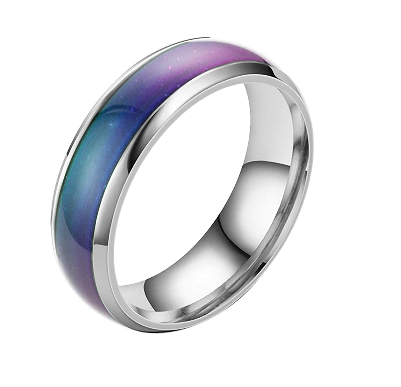 Stainless Steel Temperature Color Changing Wedding Band Mood Ring Gift Unisex