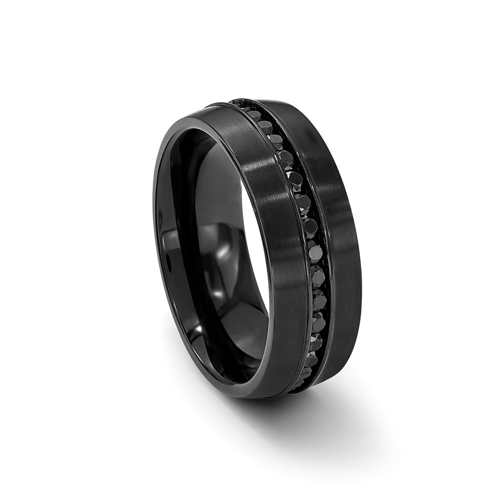Titanium Brushed Black IP-plated with Black Cubic Zirconia 8mm Band Ring Size 9