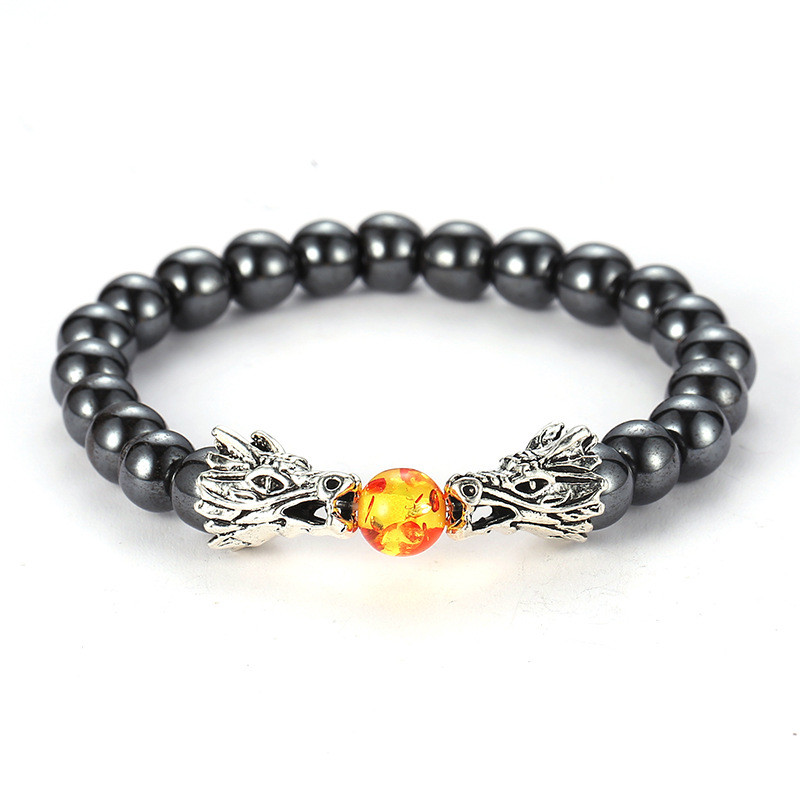 Dragon Head Bracelet Mens 8mm Natural Stone Bead Strand Yoga Bracelets Jewelry