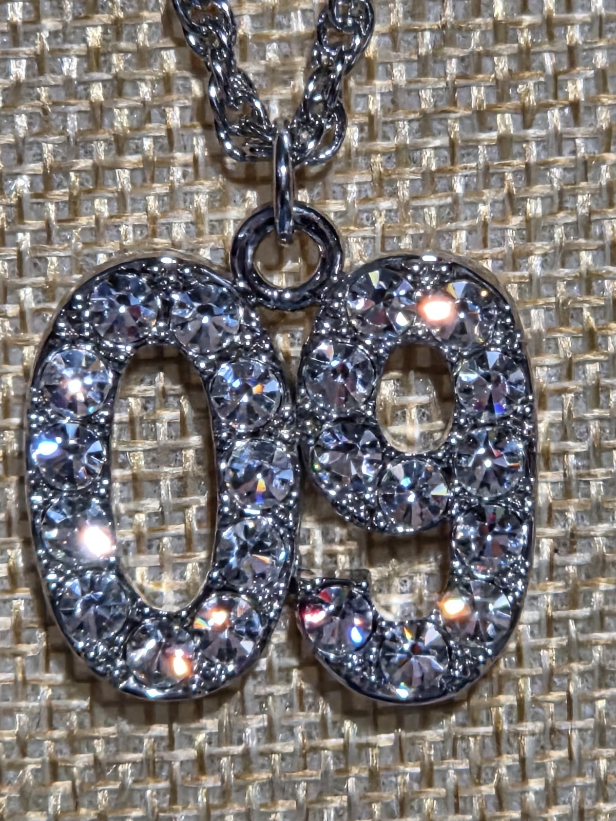 Jostens 09 Class Year Pendant Crystal Necklace Silver Tone Rope Chain 22-26″