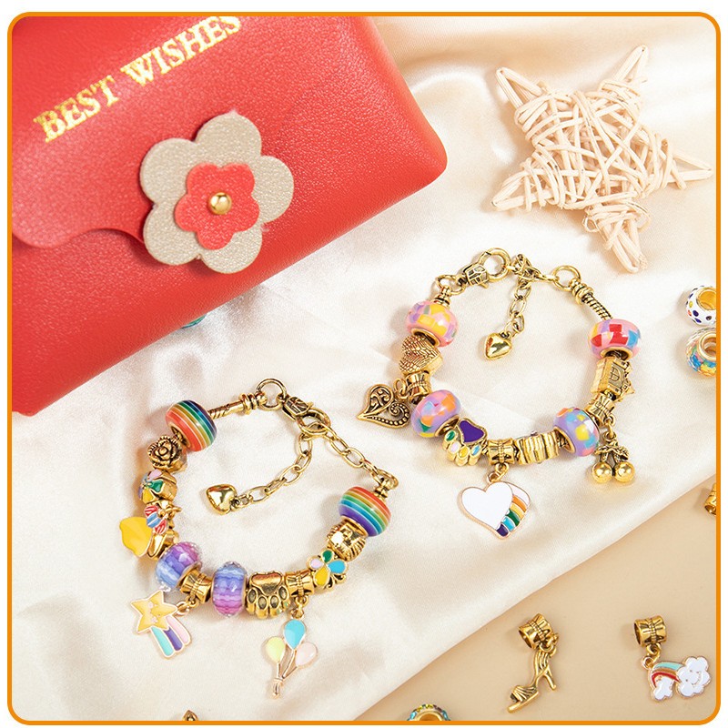 Christmas Gift Retro Gold Children Bracelet Set Pink Handbag Women Beaded