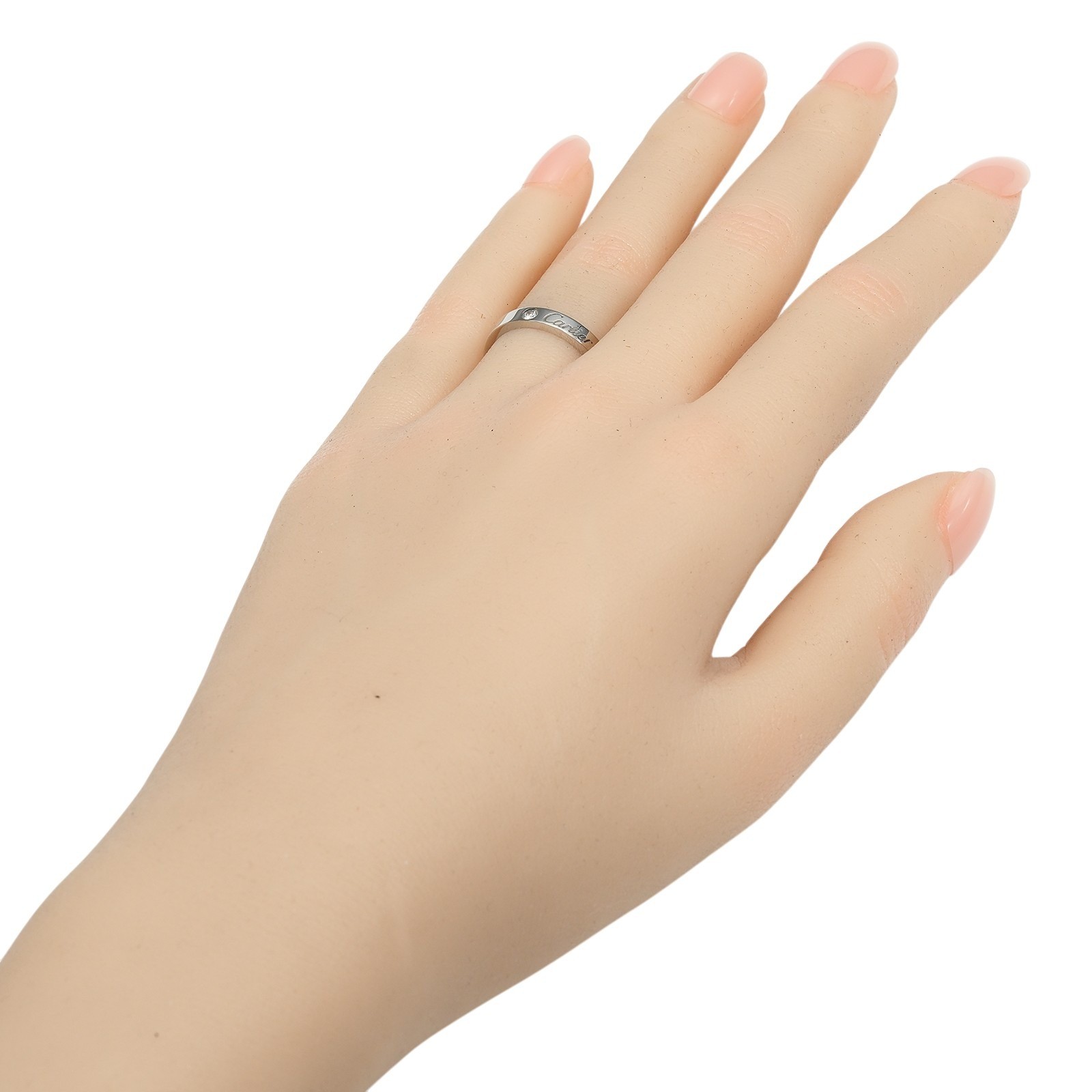 CARTIER C de Cartier engraved Ring Pt950Platinum/diamond #4.5(US Size) 4.8…