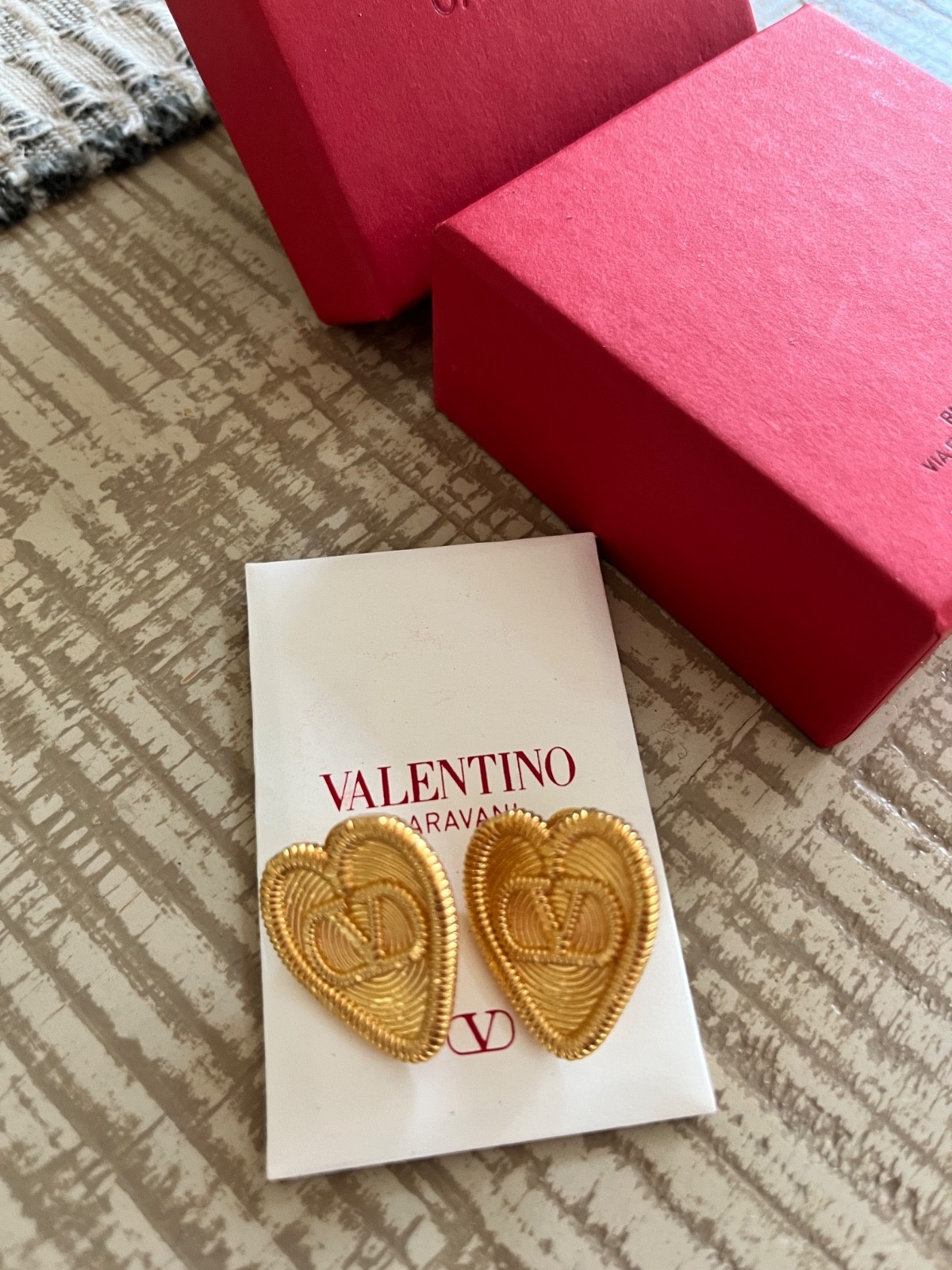 Valentino Garavani Fil Perdu Heart Earrings Goldtone Brass $570 New NIB