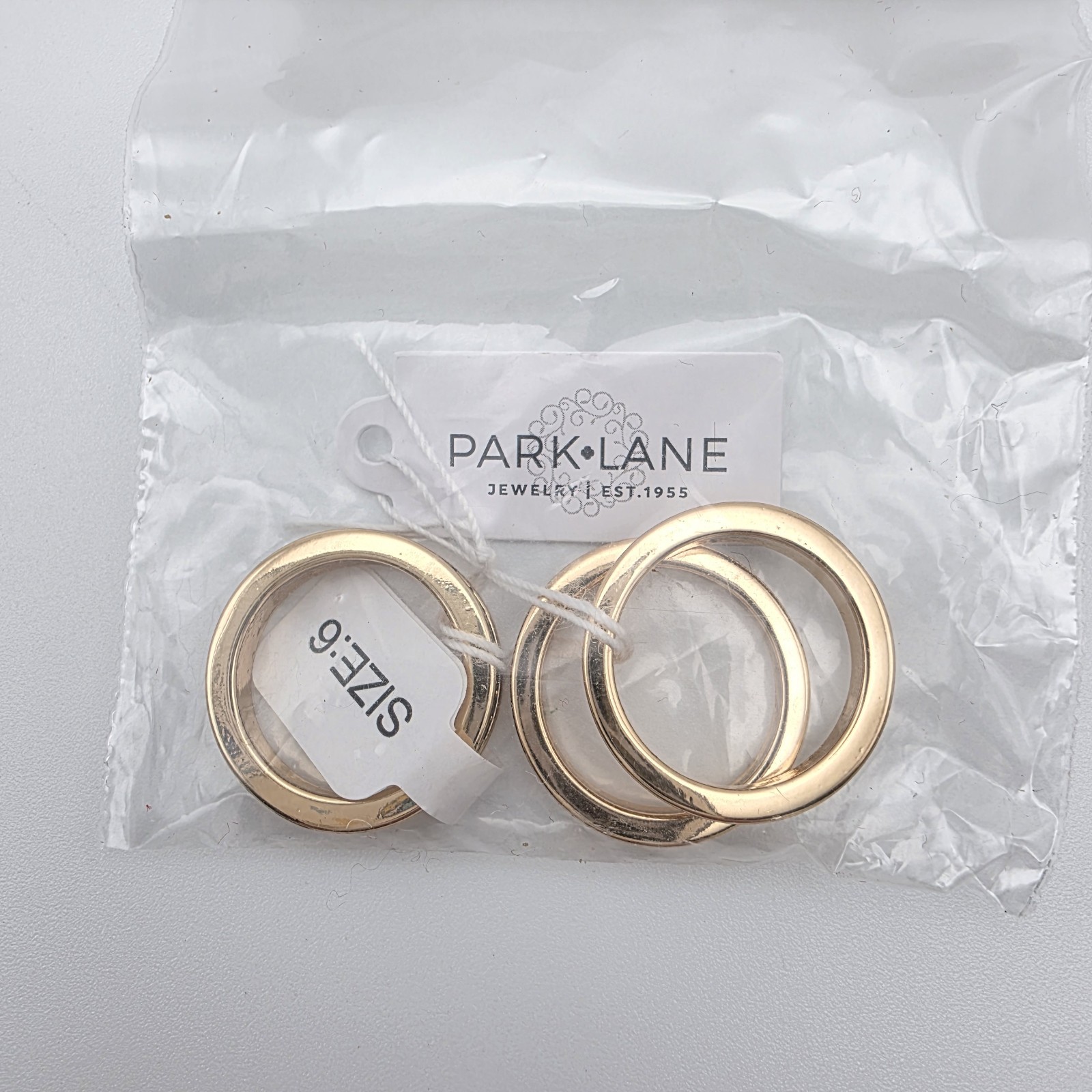 New! PARK LANE Rings ‘Paradigm’ Set Of 3 Stackable Gold Black & Gray Size 6 Box