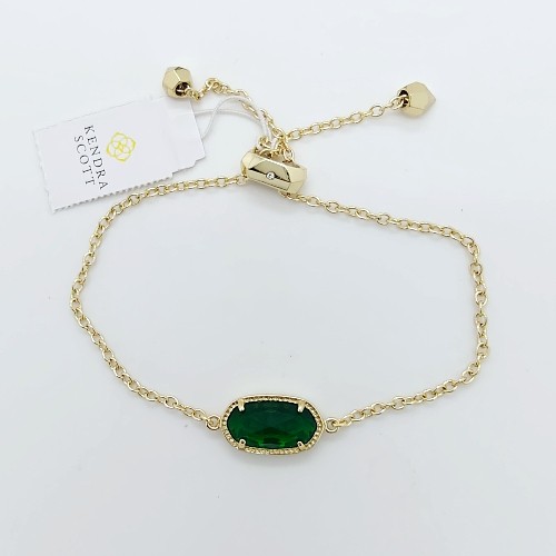 New Kendra Scott Elaina Adjustable Gold Chain Bracelet In Green Cats Eye Stone