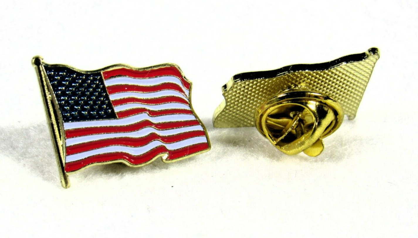 American Flag Lapel Pins Lot of 10 Patriotic USA Pins Clutch Back Hat Pin