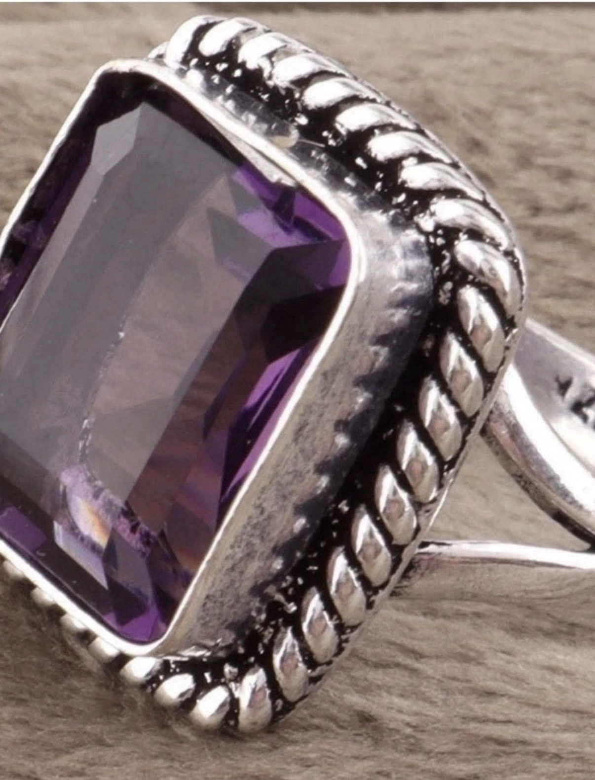 2 Silver 7.5 Rings Purple Amethyst & Blue Tanzanite US Seller
