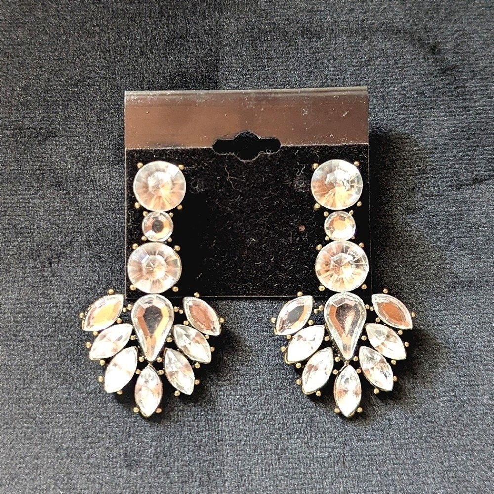 Black and White Rhinestone Silver Dangle Earrings Set Formal Bridal Prom
