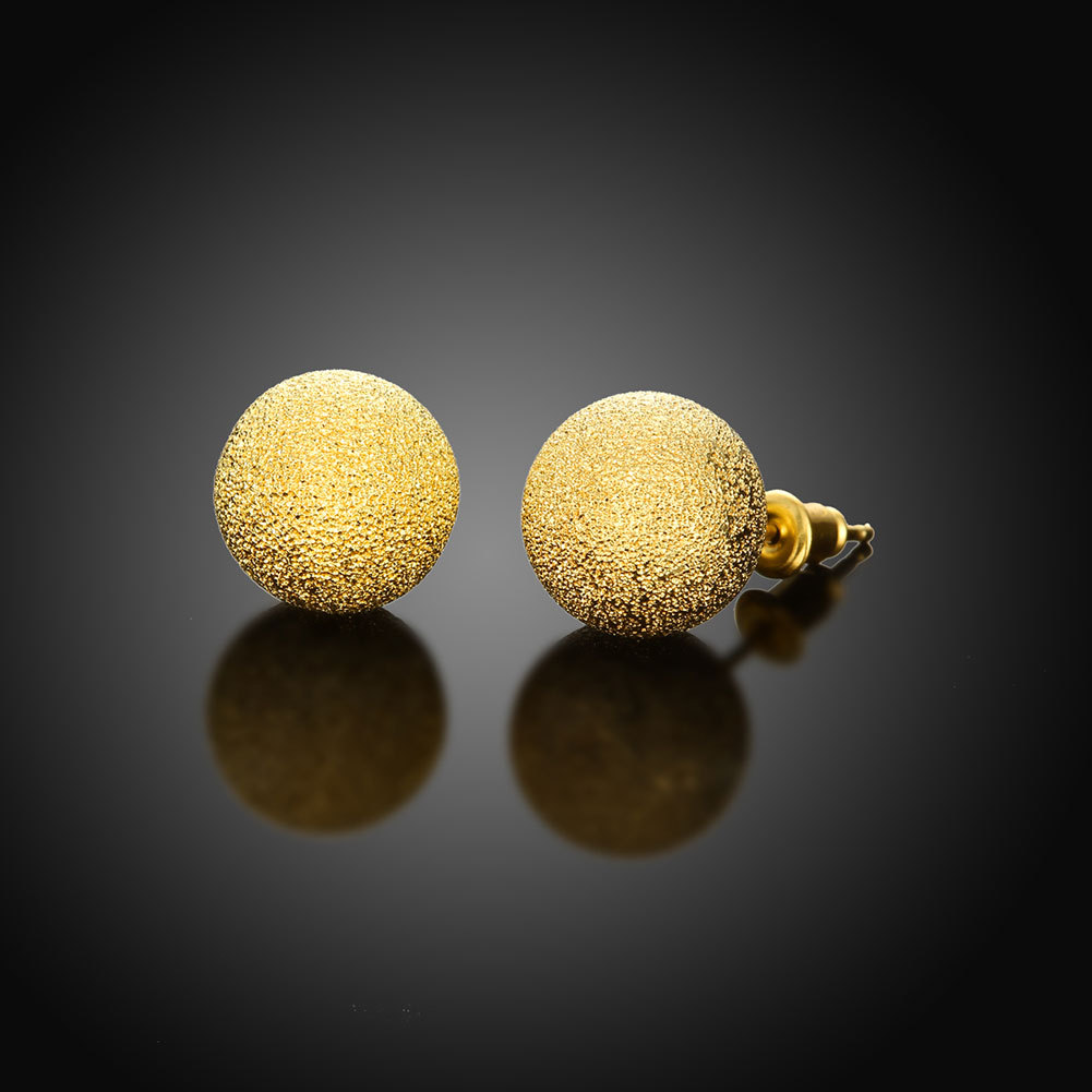 18K Gold Plated Classic Frosted Round Ball Beads Stud Earrings 6mm 8mm 10mm 12mm