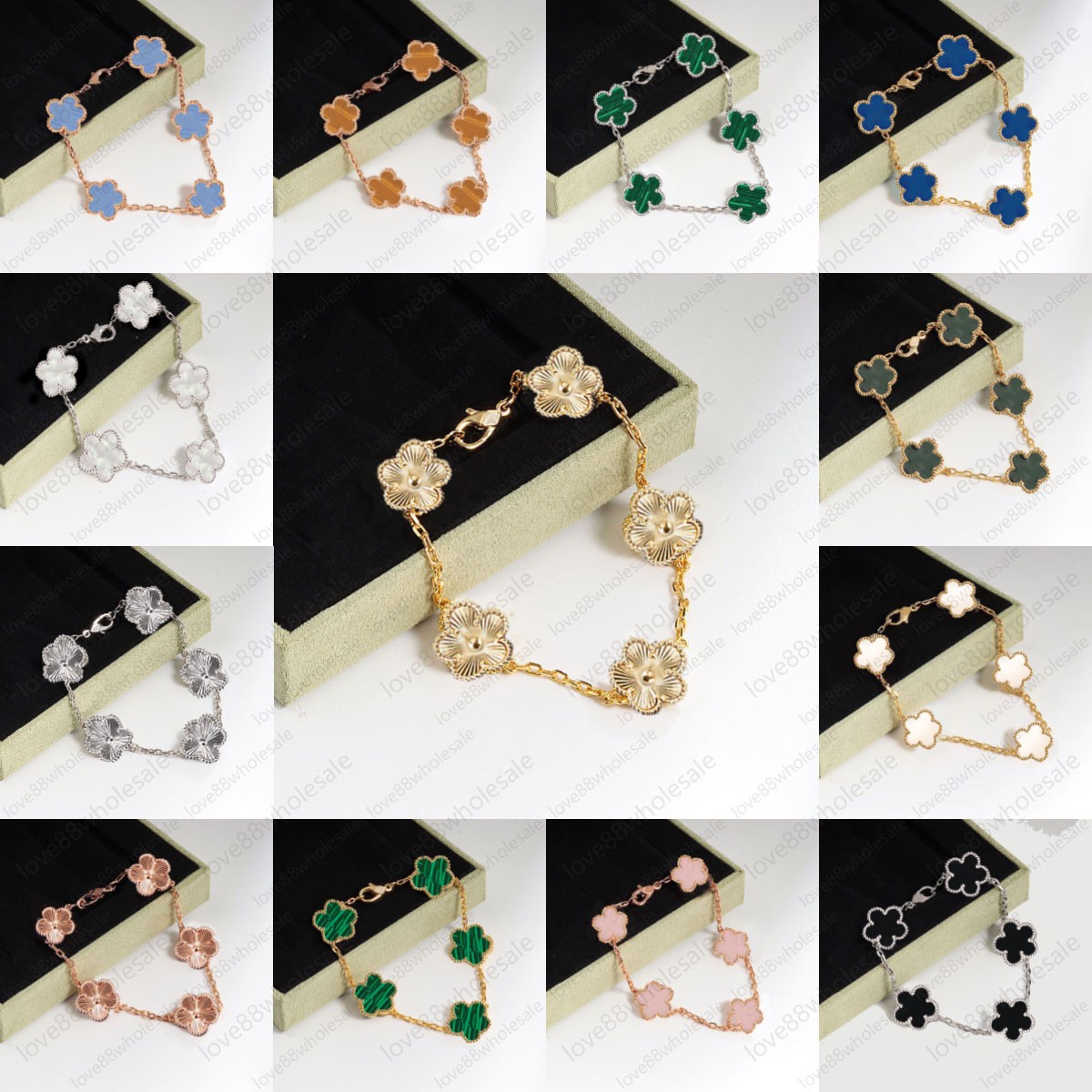 Women Four-Leaf Clover Bracelet Charm Mother-of-Pearl 18K Gold Designer Jewelry