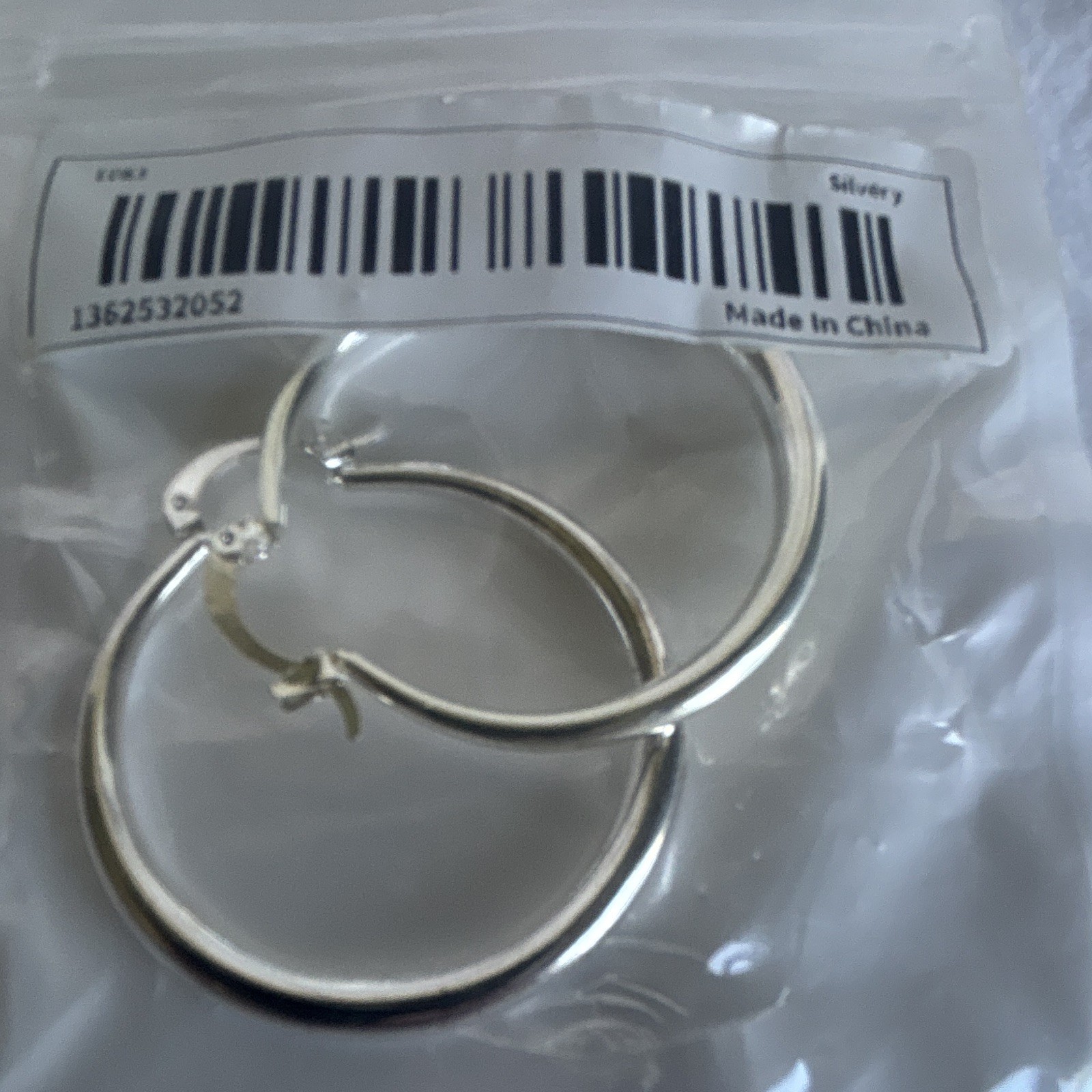 Silver Tone Round Metal Hoop Earrings Continuous Hoop Closure No Stone