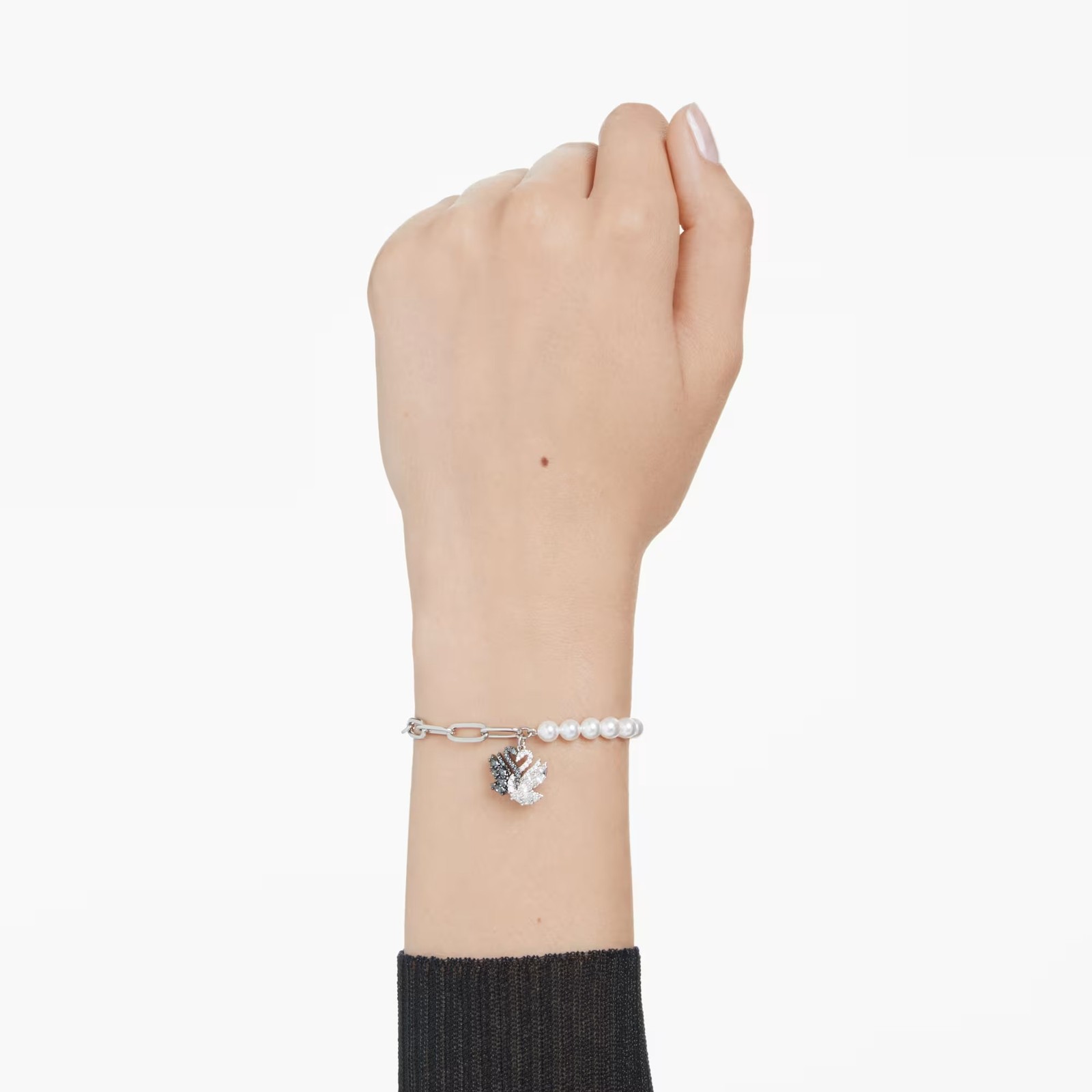Swarovski Swan Bracelet, Crystal Pearl, Swan, Black, Rhodium Plated 5705720