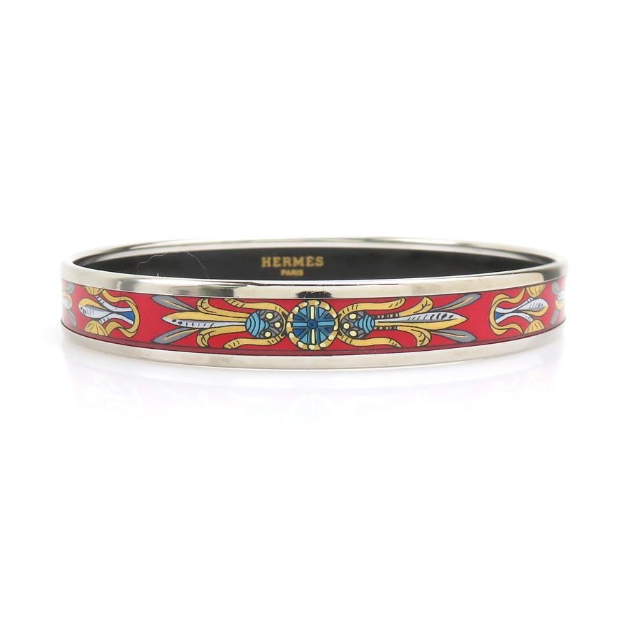 HERMES Bangle Bracelet Enamel Metal/Enamel Silver/Red/Multicoloured