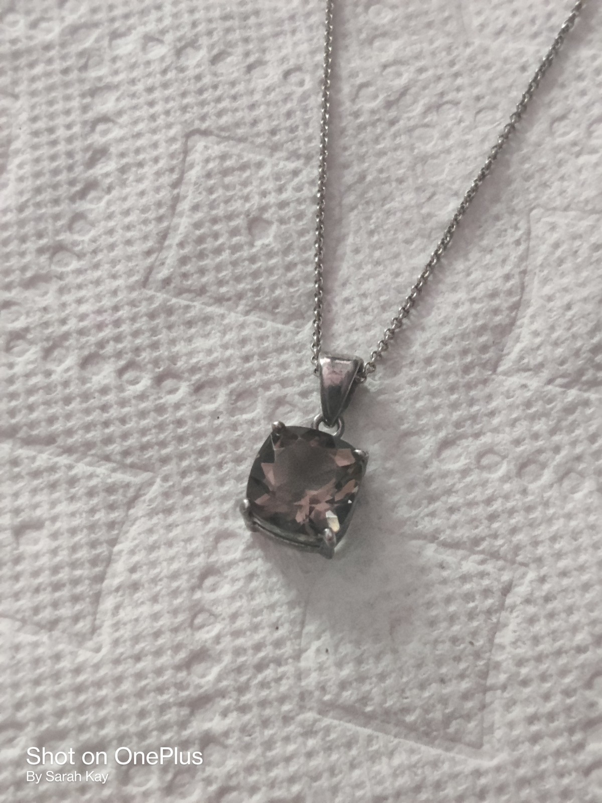 Silver Tone Cable Chain Necklace Purple Cushion Square Charm Pendant Lobster
