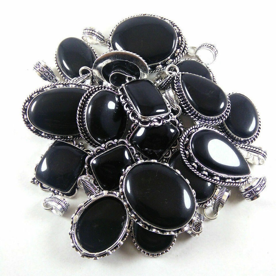 1-1000 Pcs Black Onyx Gemstone Handmade Pendant Lot Bulk: Silver Plated WH-4