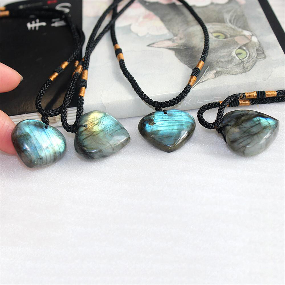 Natural Heart Pendant Labradorite Necklace Gem Moonstone Stone Crystal Quartz US