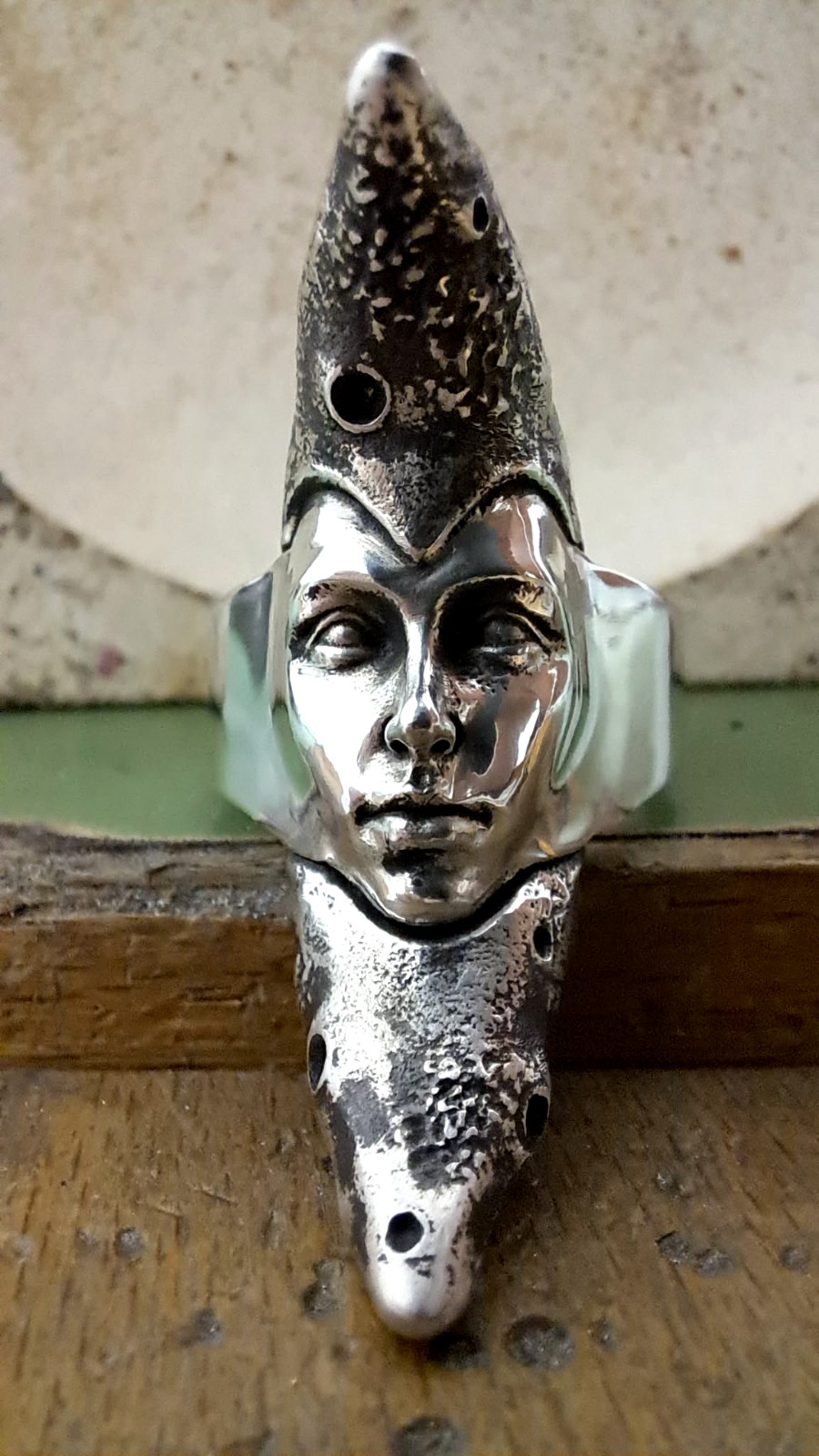 Moon Goddess Silver Ring, Crescent Moon Face Ring
