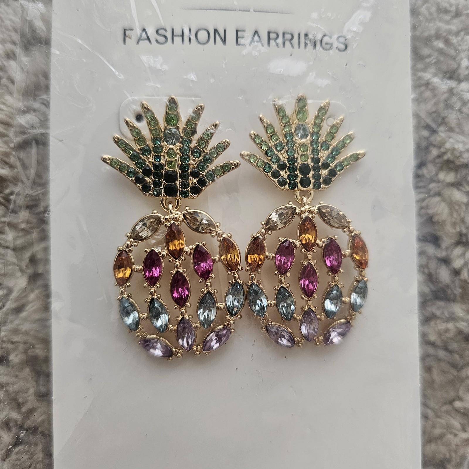 SERRA Multi Color Crystal Pineapple Dangle Pierced Earrings Colorful Rhinestones