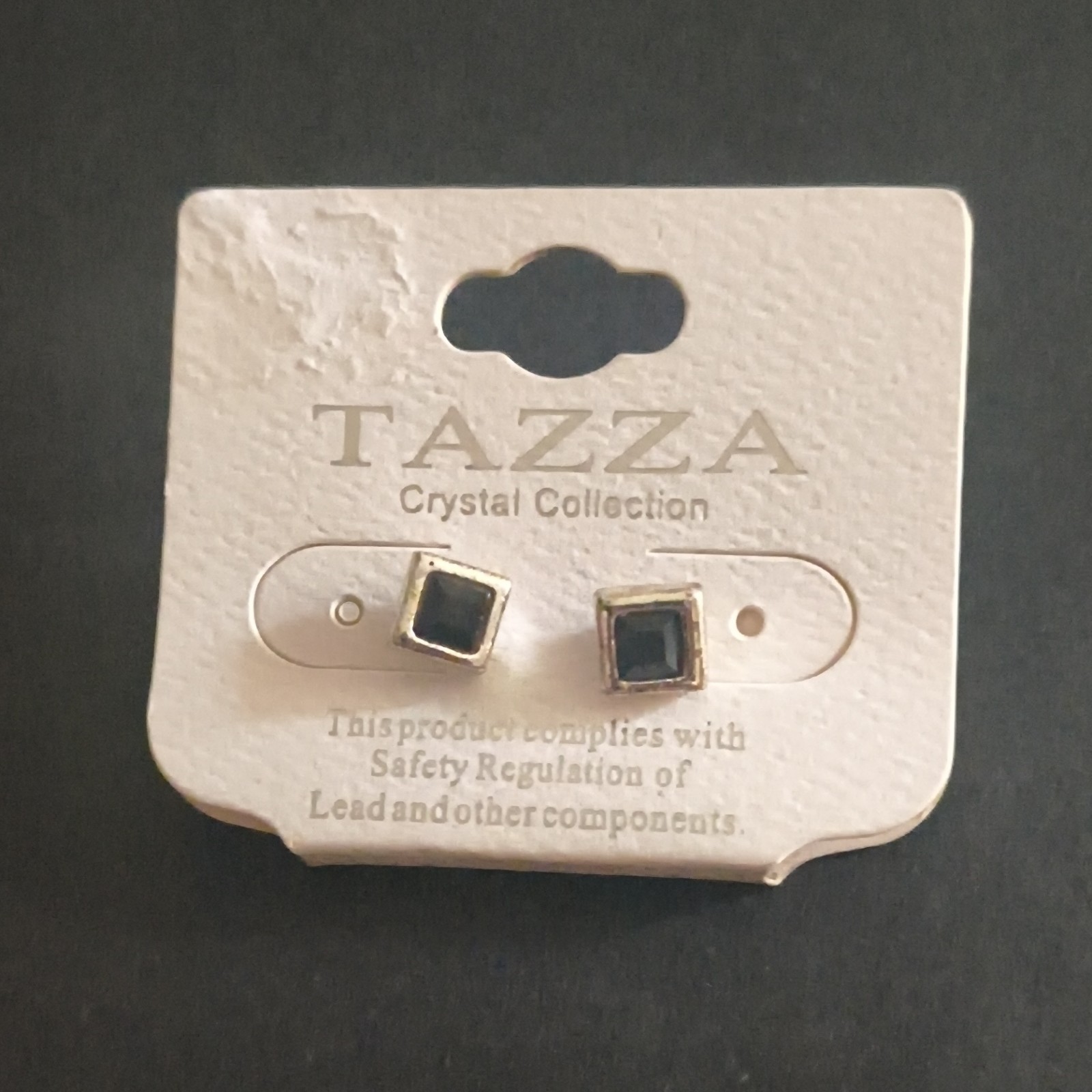 TAZZA Gold Tone Square Black Crystal Stud Earrings Nickel-Free Fast Shipping