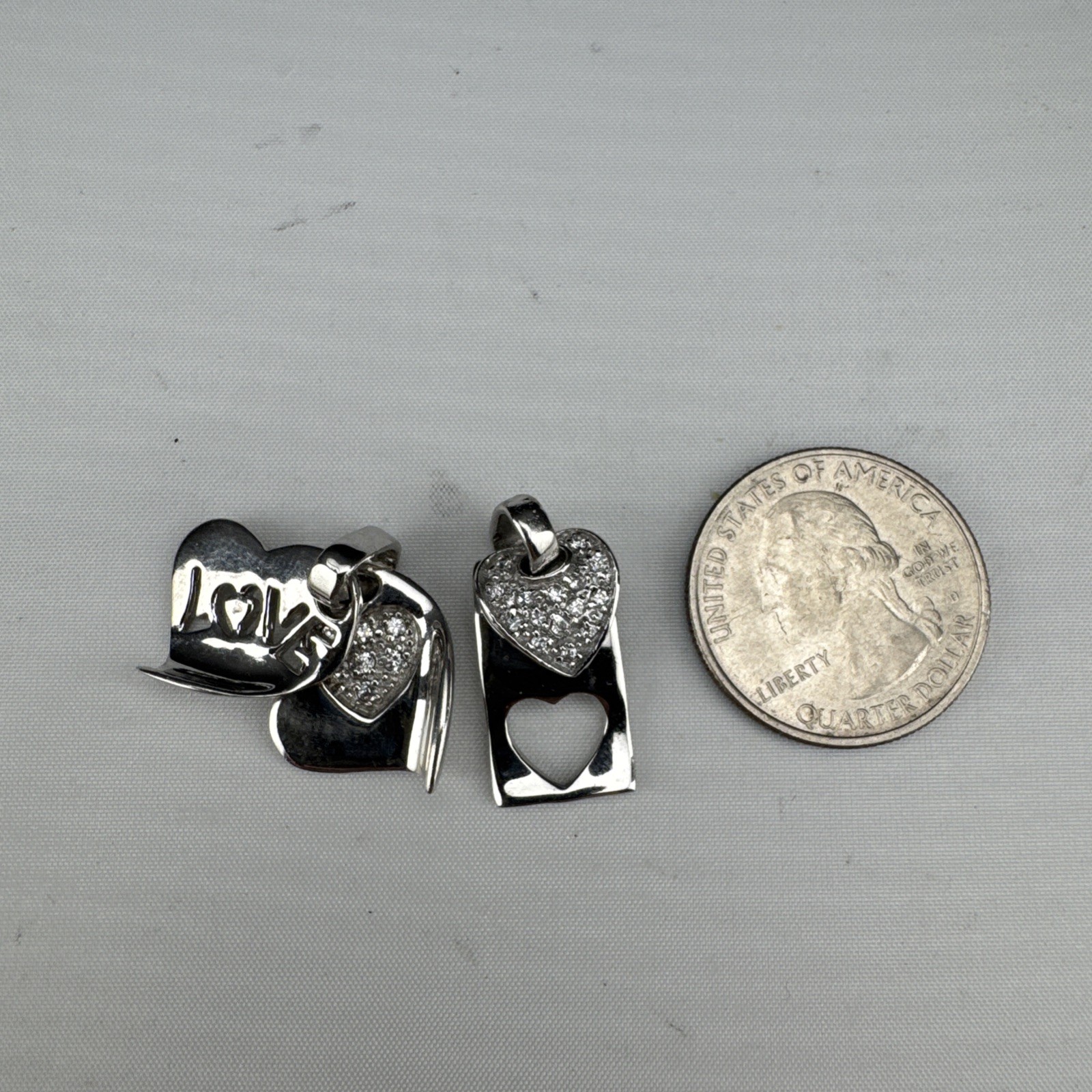 Set of 2 Sterling Silver 925 Heart Tag Charms 9.1g