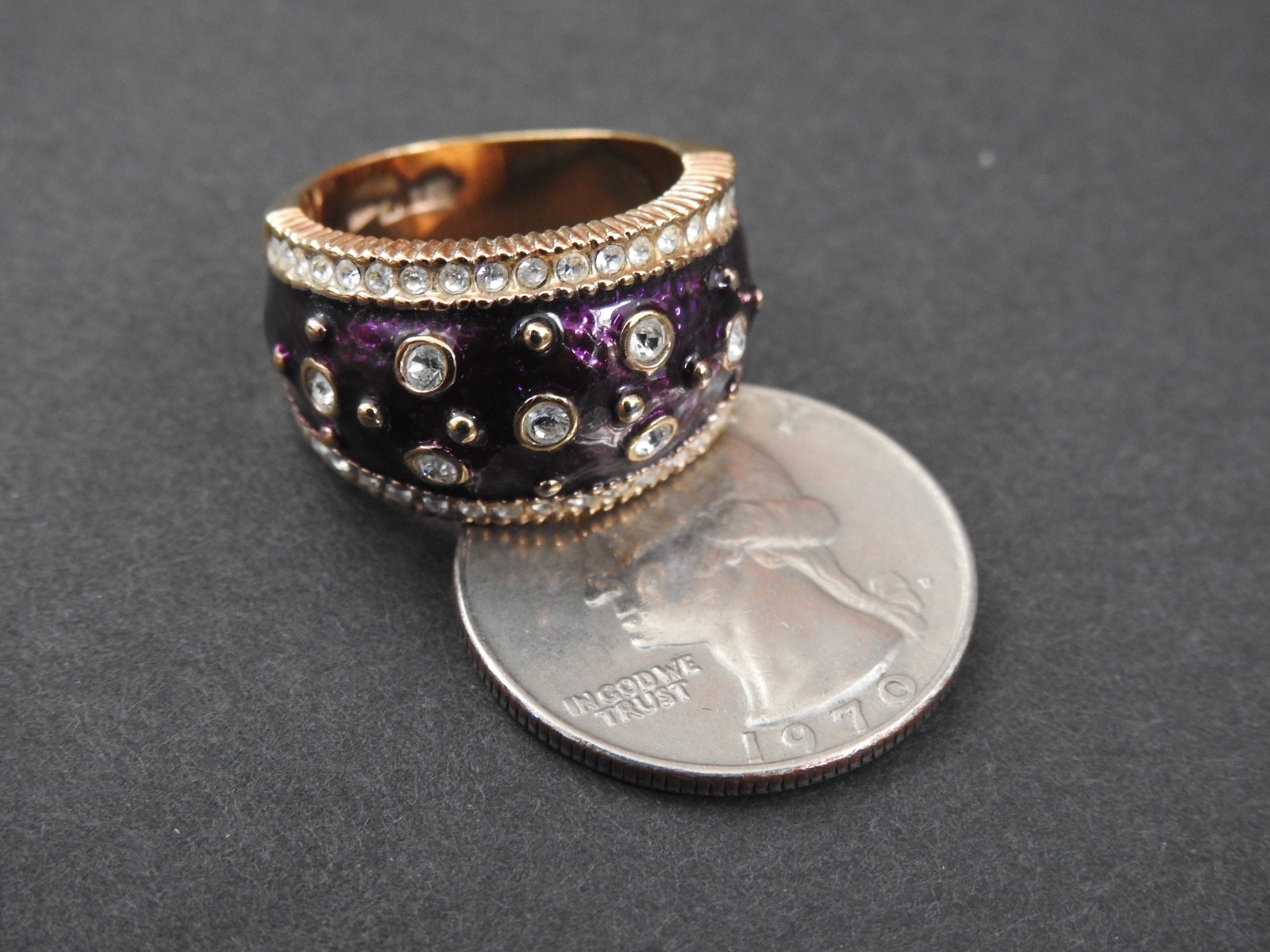 PURPLE Enamel , clear stones and gold-plated band ring 8 SETA