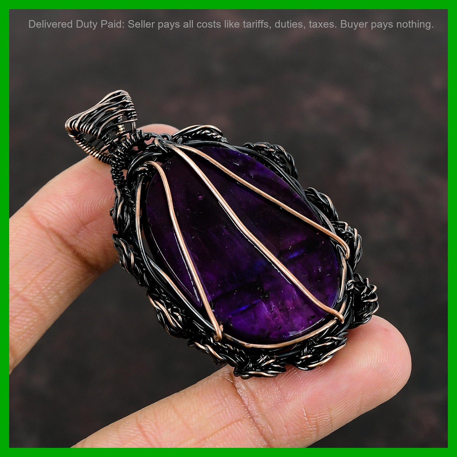 Copper Pink Fire Labradorite Stone Flower And Wire Wrapped Boho Pendant Jewelry