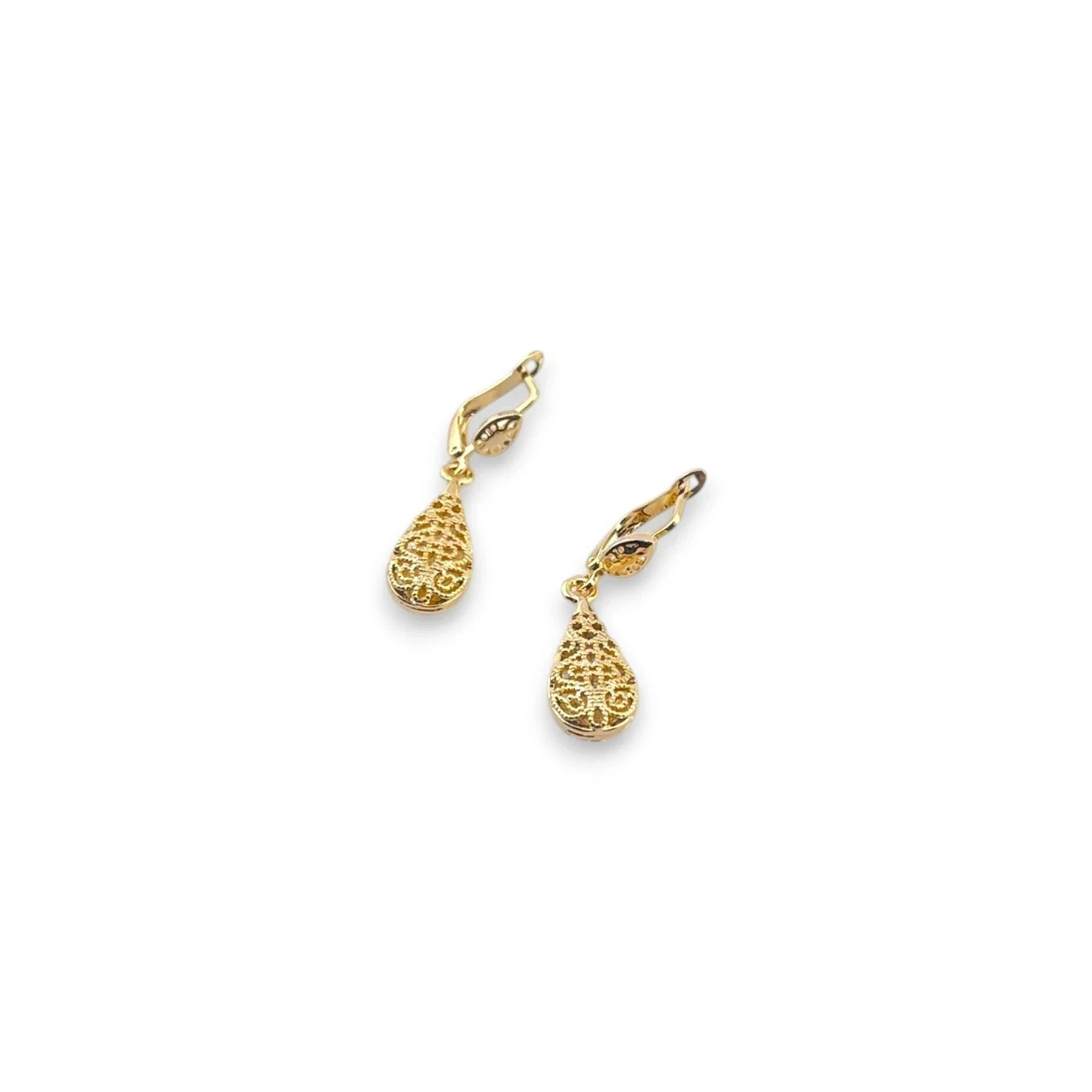 Gold Filigree Teardrop Drop Earrings 18K Gold Plated Stainless Steel W10mm H25mm