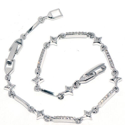 Pretty Silver White Gold Filled Clear CZ Star Bar Link Tennis Style Bracelet 7/8