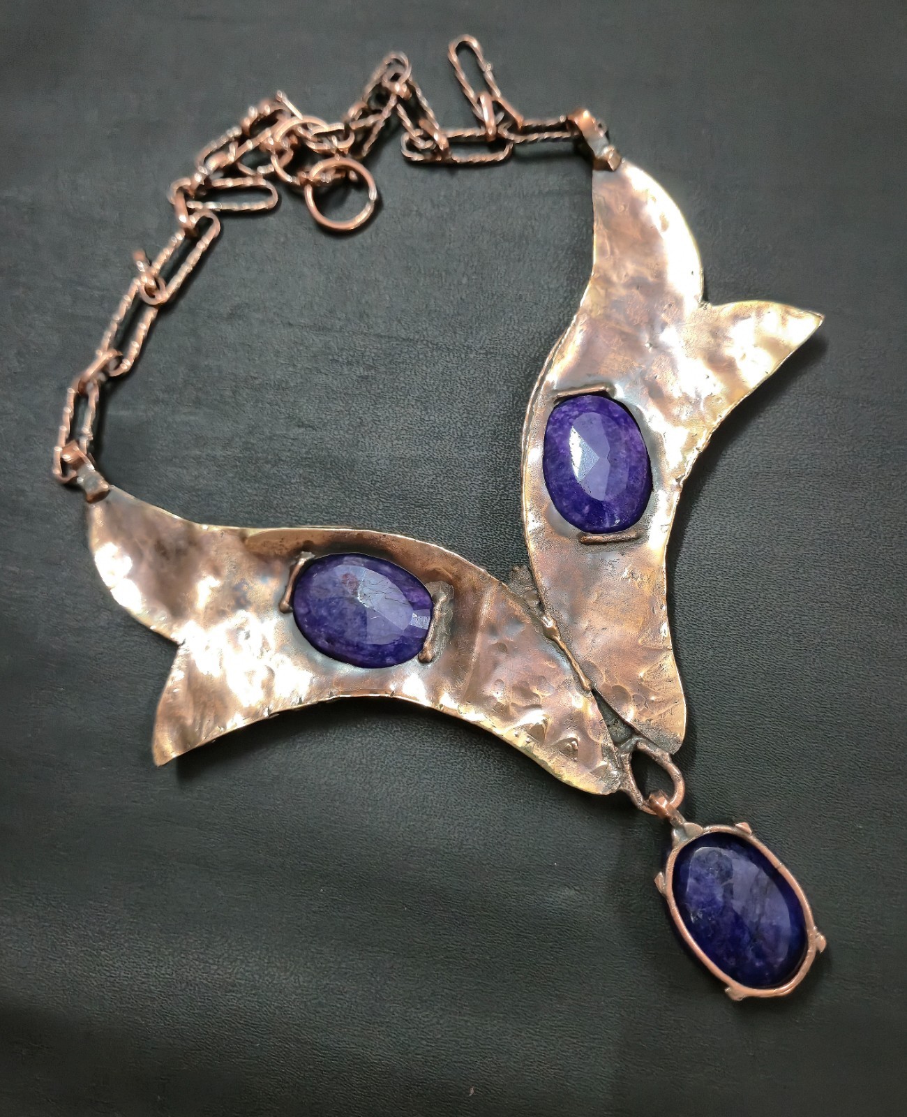 Blue Sapphire Necklace Gemstone Jewelry Solid Copper Wire Wrap Gift Necklace
