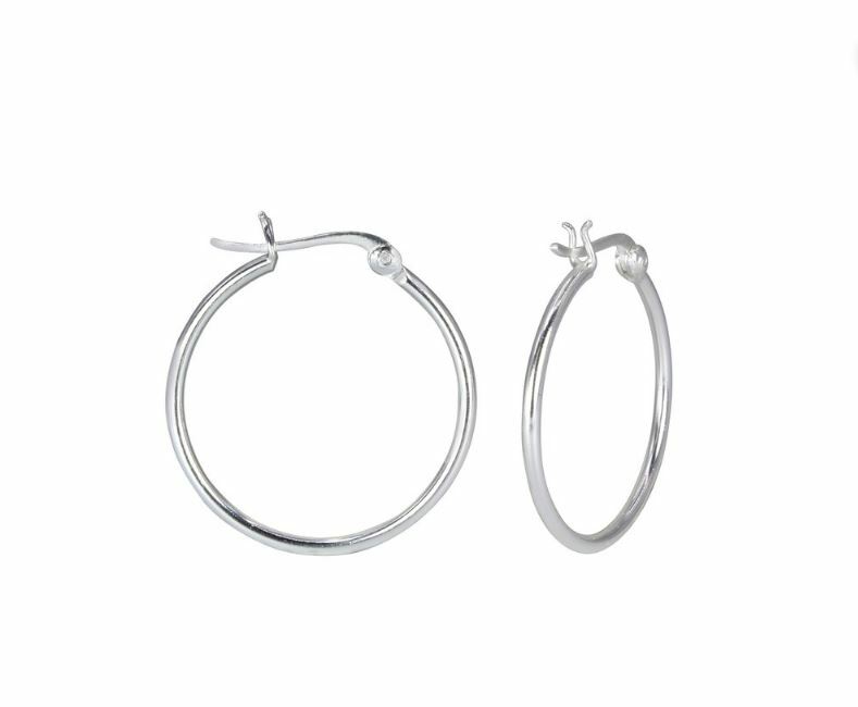 Italian Sterling Silver Smooth Round Shaped French Lock Hoop Earrings UNISEX